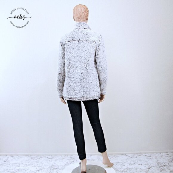 Cabin Fever by Ramatex Full Zip Fleece Sherpa Pockets Jacket Gray White Women S - Picture 4 of 11